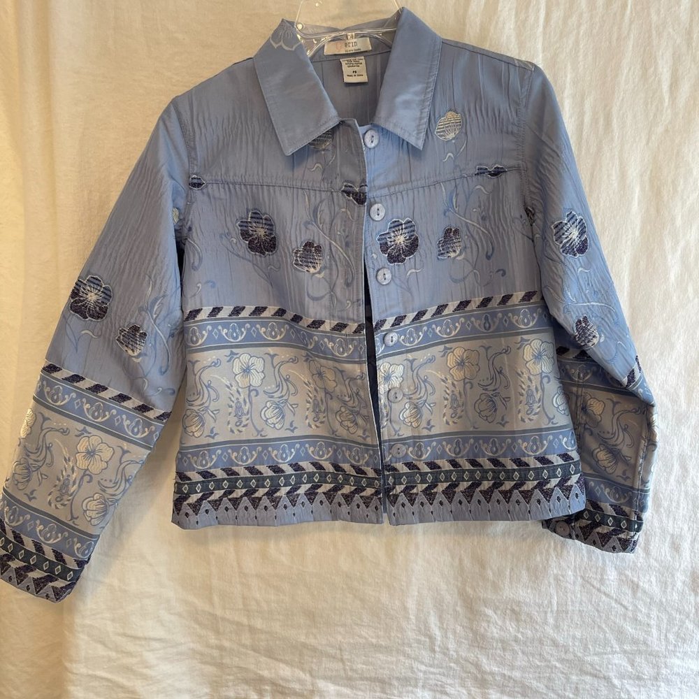 Erin by Erin London Women's Blue Floral Spectator Sport Blazer Size Petite Small